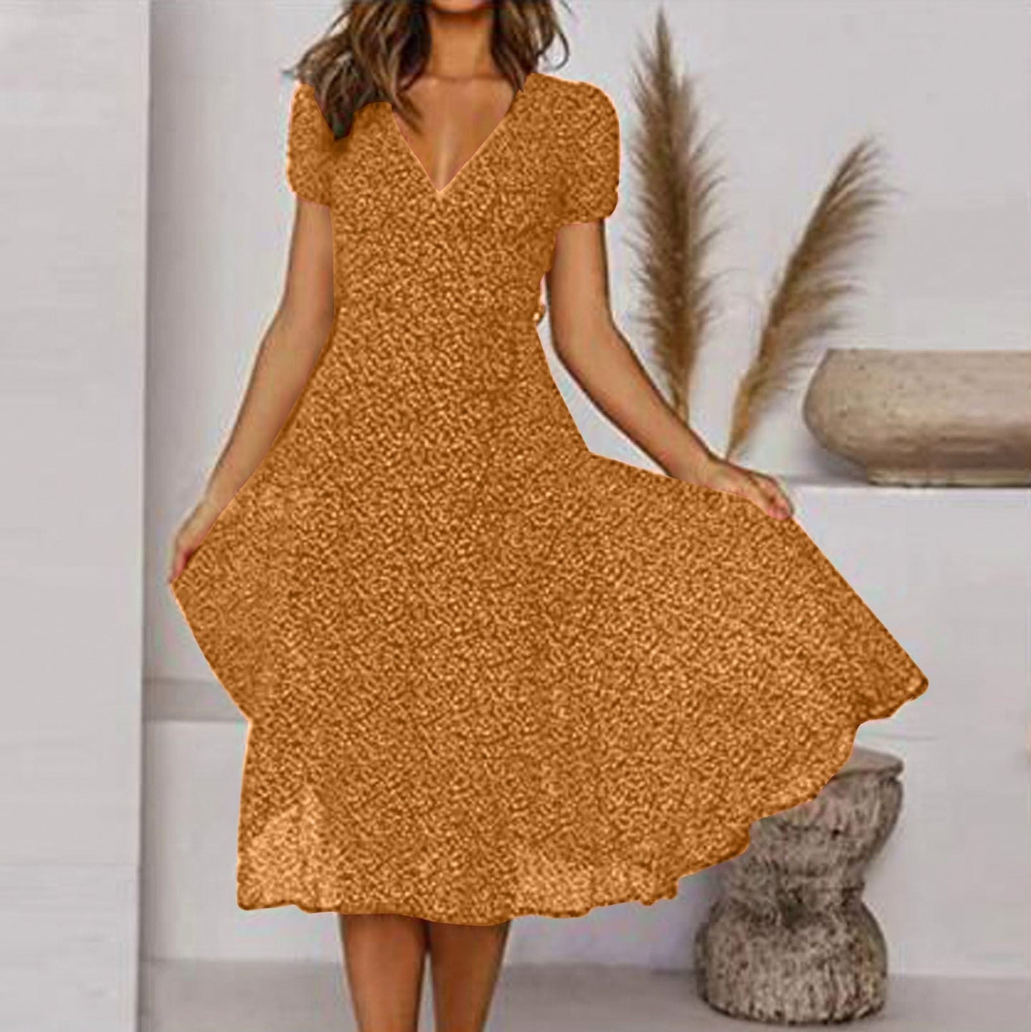 Floral Short Sleeve Midi Dress