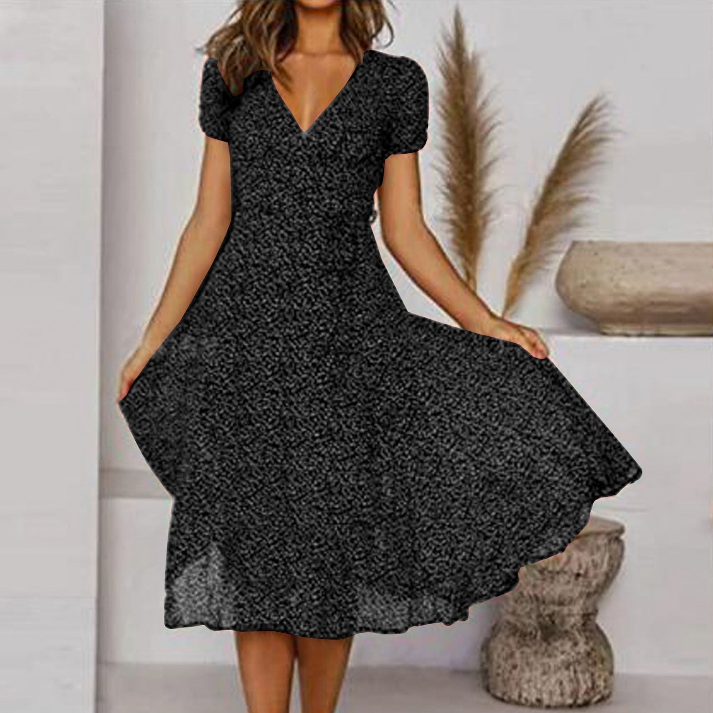Floral Short Sleeve Midi Dress
