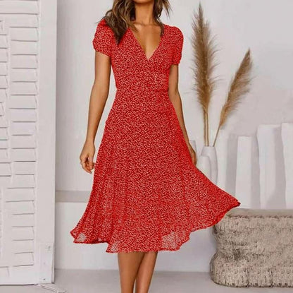 Floral Short Sleeve Midi Dress