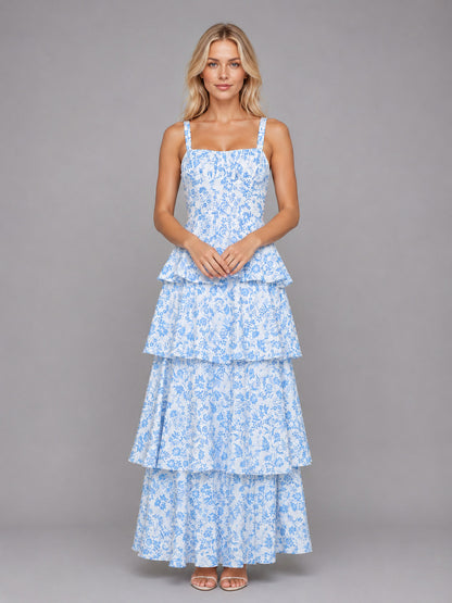 Floral Square Neck Tiered Maxi Dress
