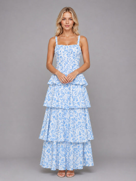 Floral Square Neck Tiered Maxi Dress