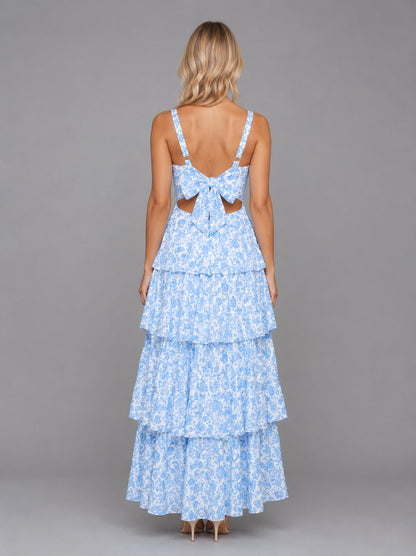 Floral Square Neck Tiered Maxi Dress