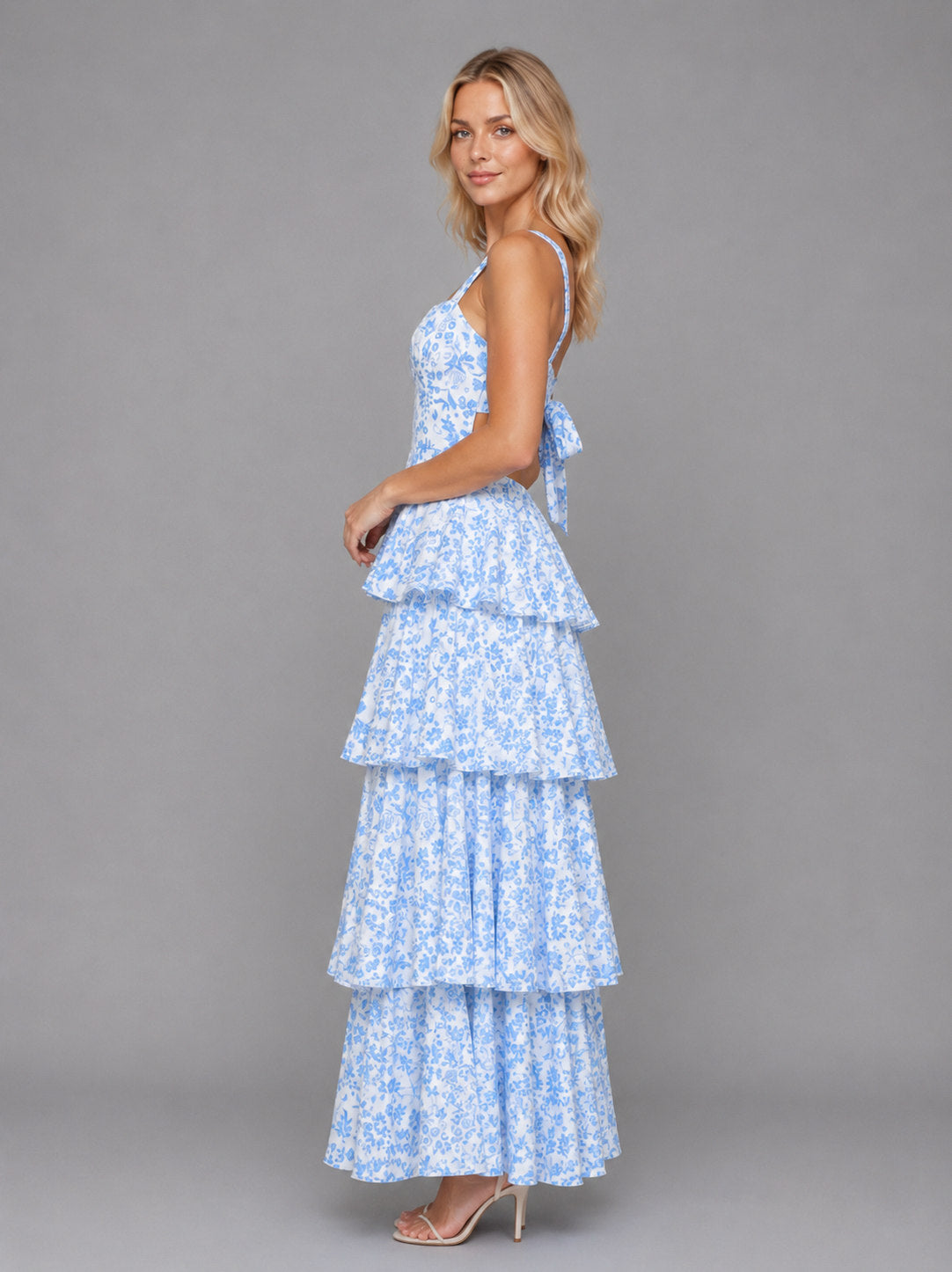 Floral Square Neck Tiered Maxi Dress