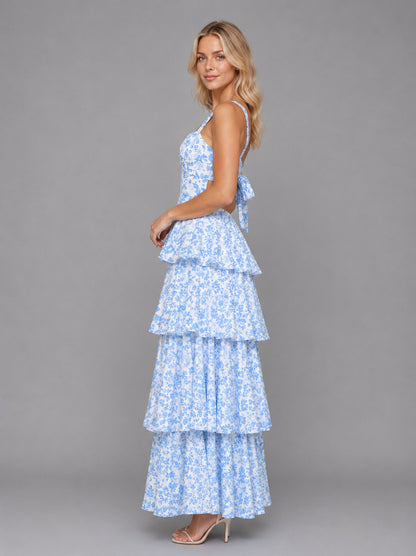 Floral Square Neck Tiered Maxi Dress