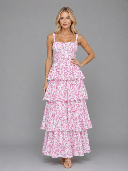 Floral Square Neck Tiered Maxi Dress