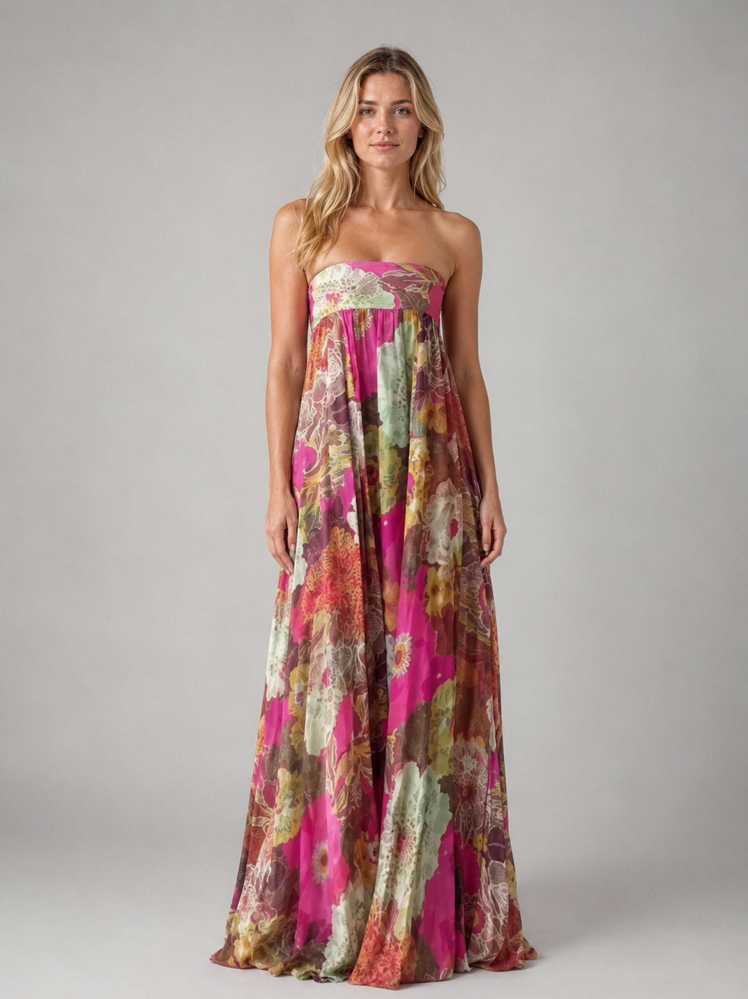 Floral Strapless Empire Maxi Dress