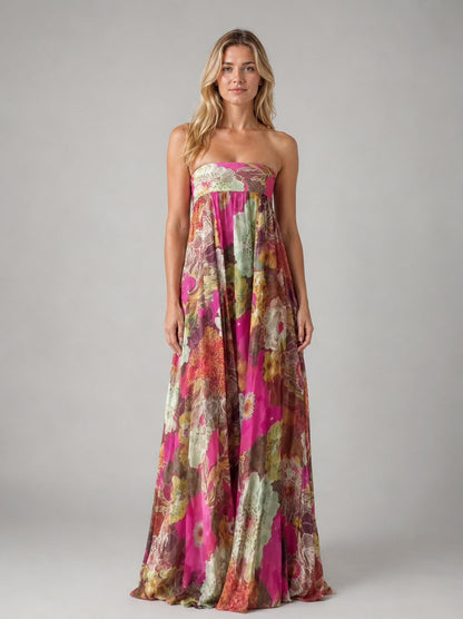 Floral Strapless Empire Maxi Dress