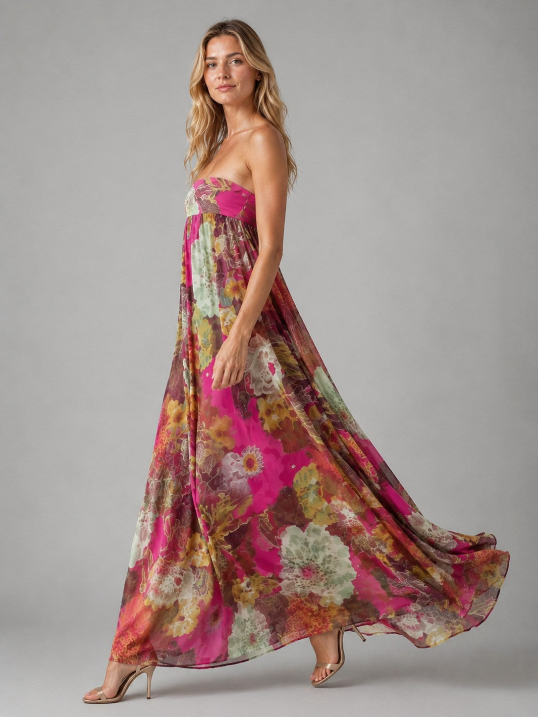 Floral Strapless Empire Maxi Dress