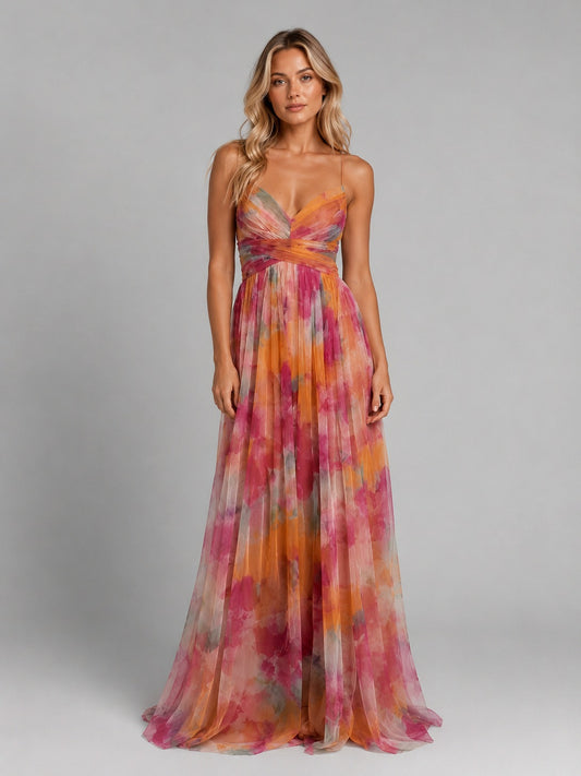 Floral Sweetheart Pleated Maxi Dress
