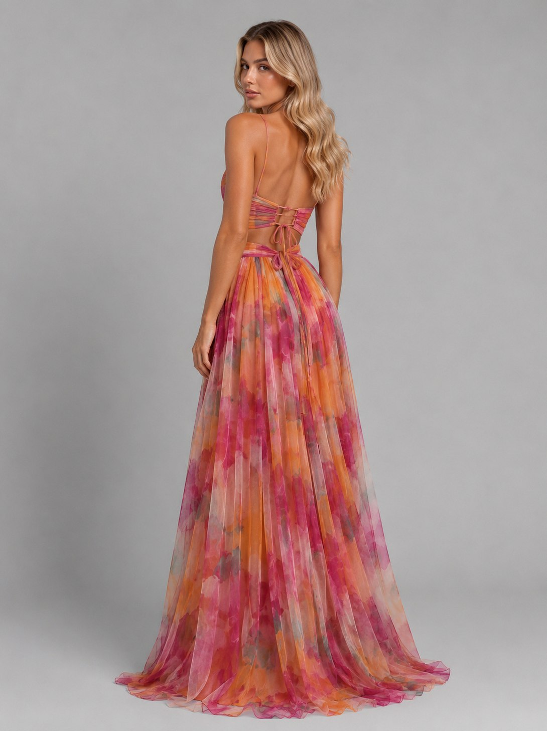 Floral Sweetheart Pleated Maxi Dress