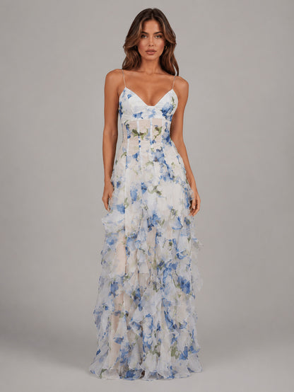 Floral Sweetheart Tiered Maxi Dress