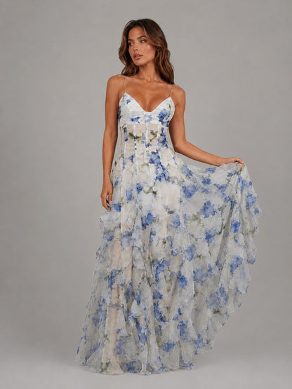 Floral Sweetheart Tiered Maxi Dress