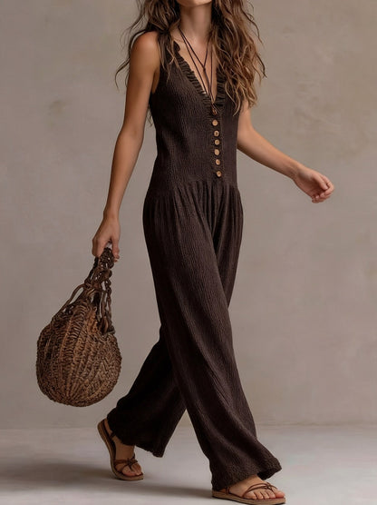 Gauze Button Front Jumpsuit