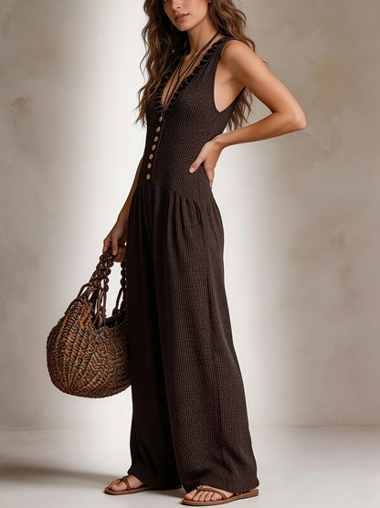 Gauze Button Front Jumpsuit