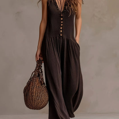 Gauze Button Front Jumpsuit