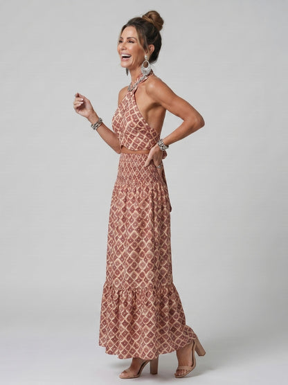 Geometric Halter Cutout Maxi Dress