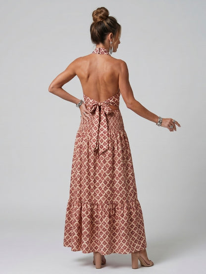 Geometric Halter Cutout Maxi Dress