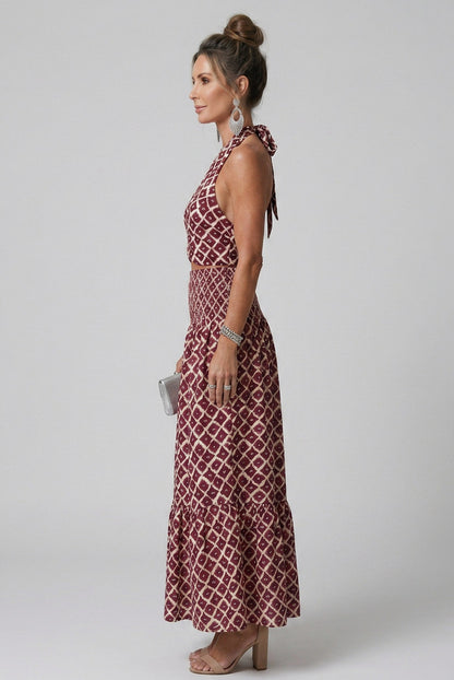 Geometric Halter Cutout Maxi Dress