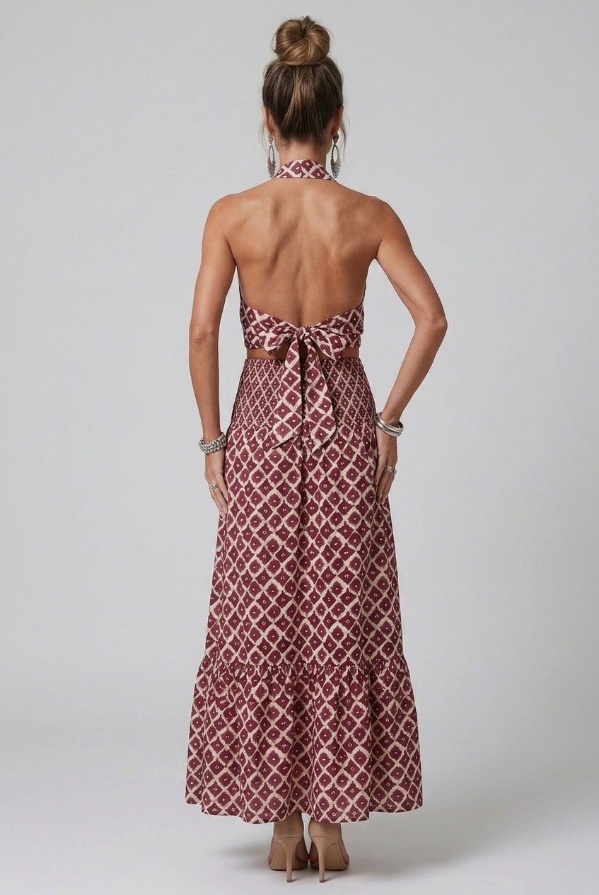 Geometric Halter Cutout Maxi Dress