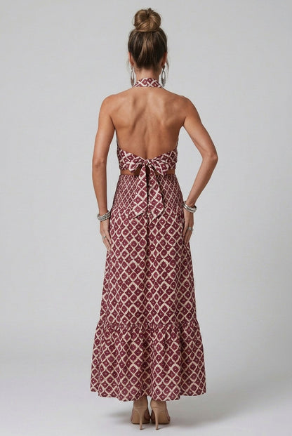 Geometric Halter Cutout Maxi Dress
