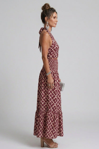 Geometric Halter Cutout Maxi Dress