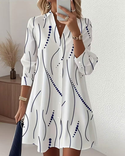 Geometric Long Sleeve Shirt Dress