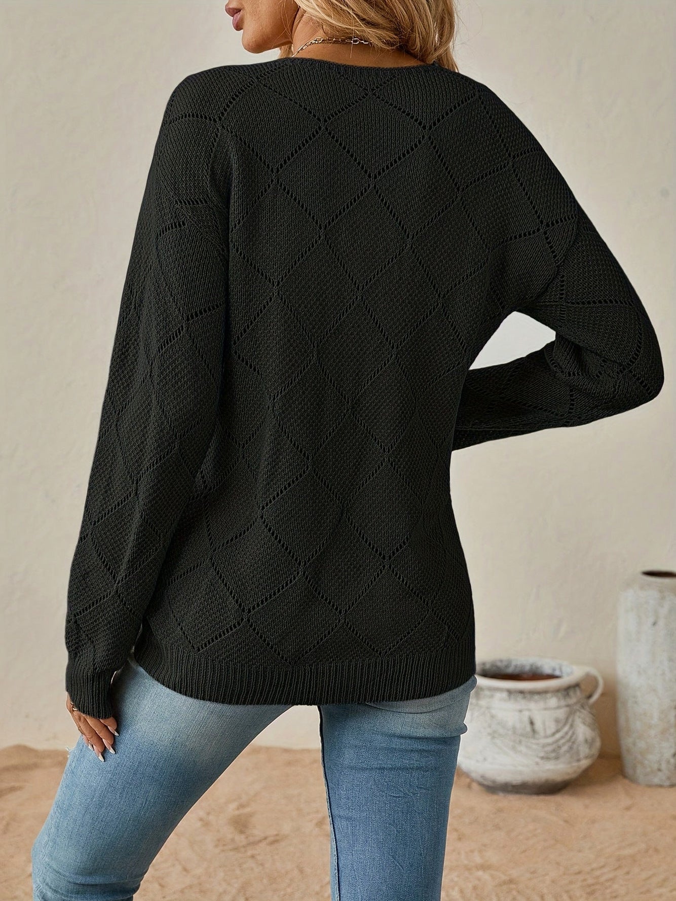 Geometric V-Neck Knit Sweater