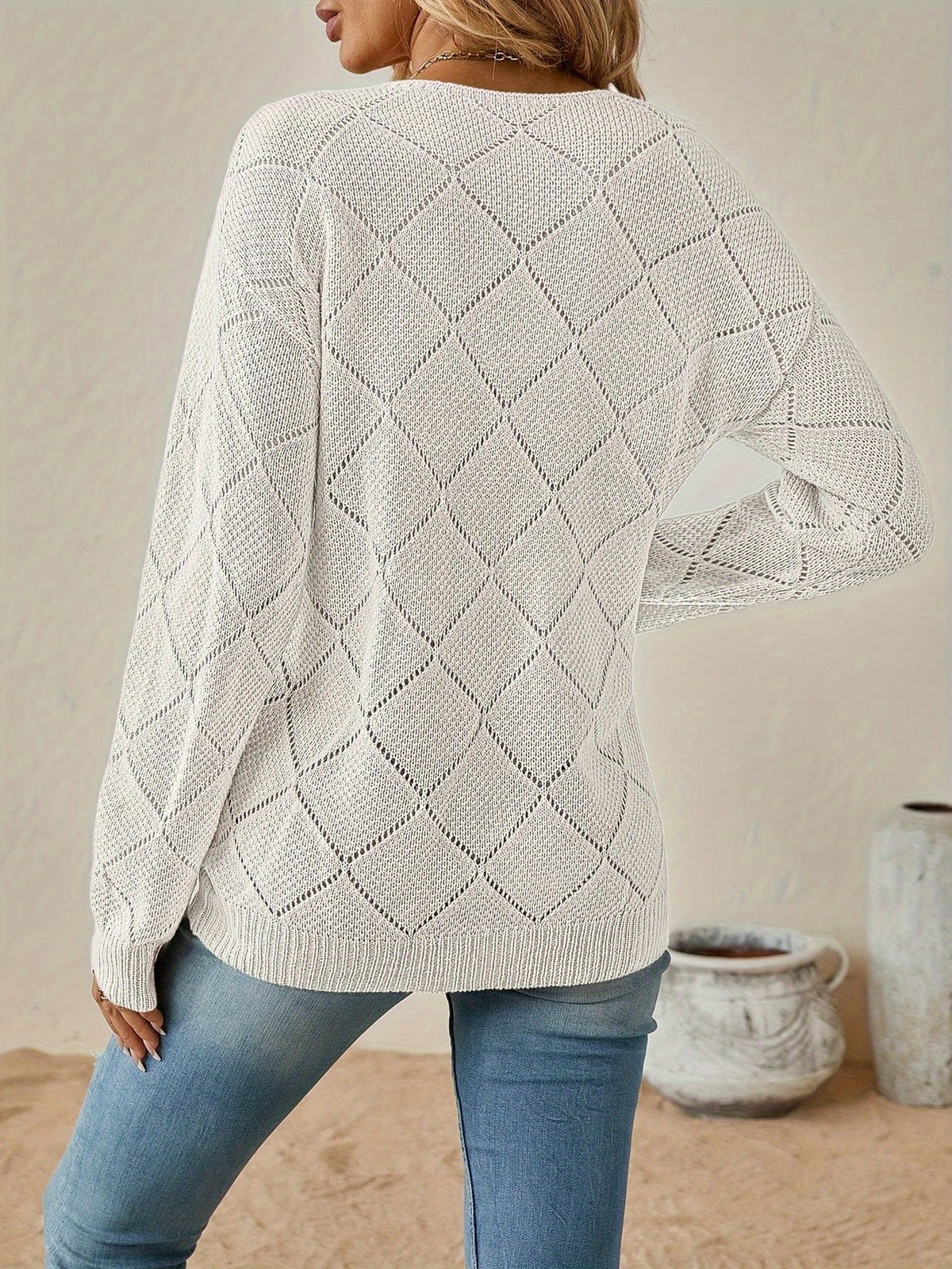 Geometric V-Neck Knit Sweater