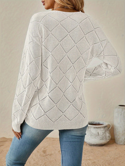 Geometric V-Neck Knit Sweater