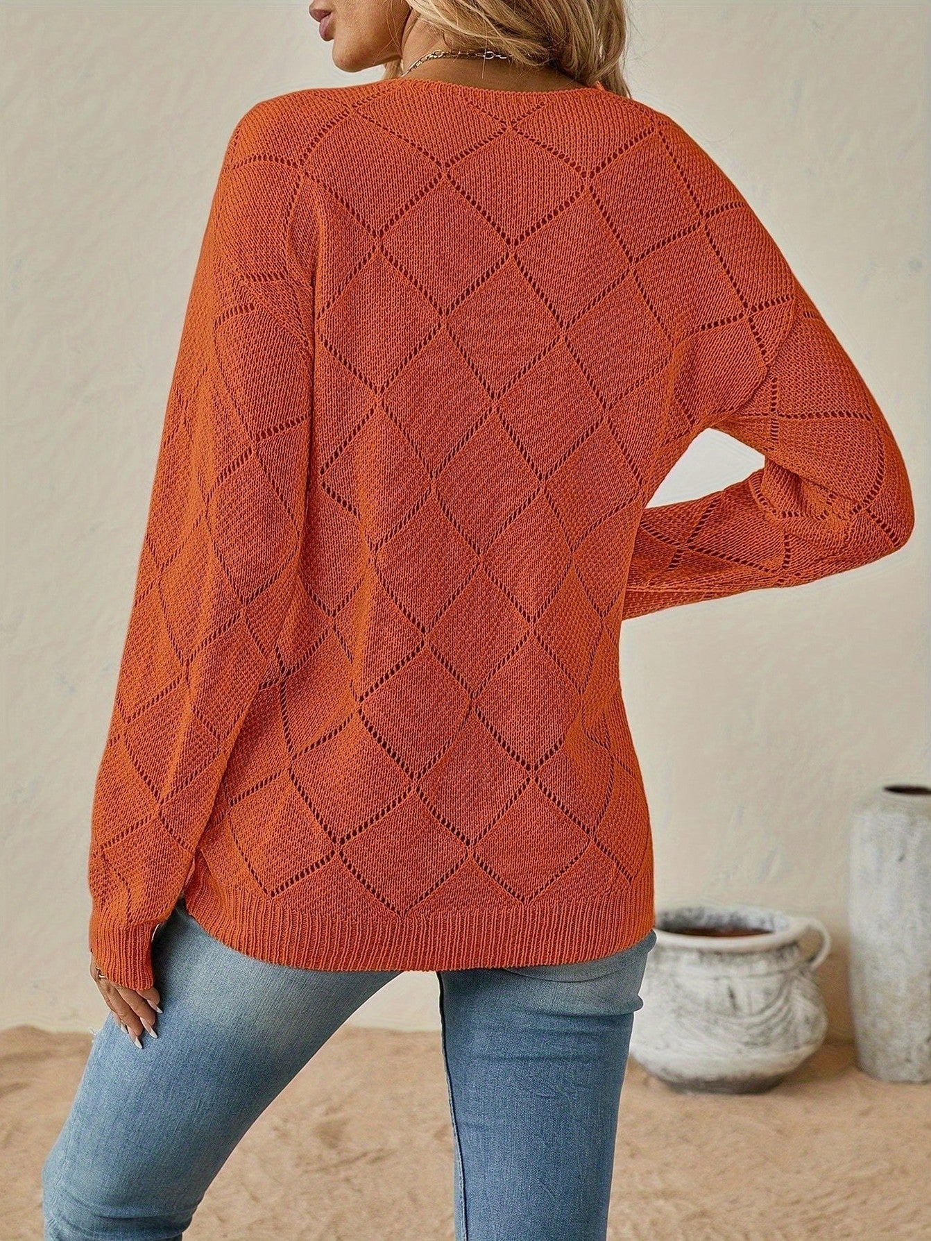 Geometric V-Neck Knit Sweater