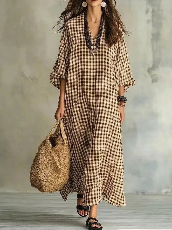 Gingham Long Sleeve Maxi Dress