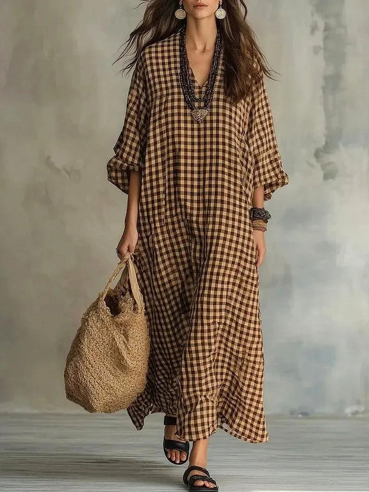 Gingham Long Sleeve Maxi Dress