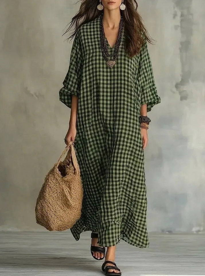 Gingham Long Sleeve Maxi Dress