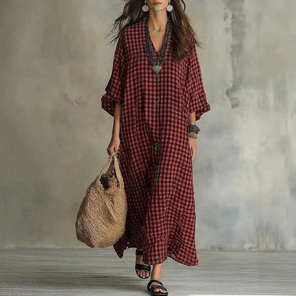 Gingham Long Sleeve Maxi Dress