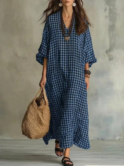Gingham Long Sleeve Maxi Dress