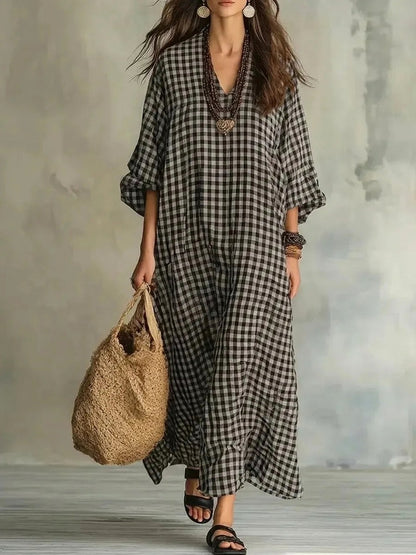 Gingham Long Sleeve Maxi Dress