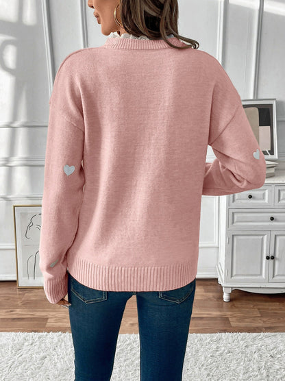 Heart Print Lace Trim Knit Sweater
