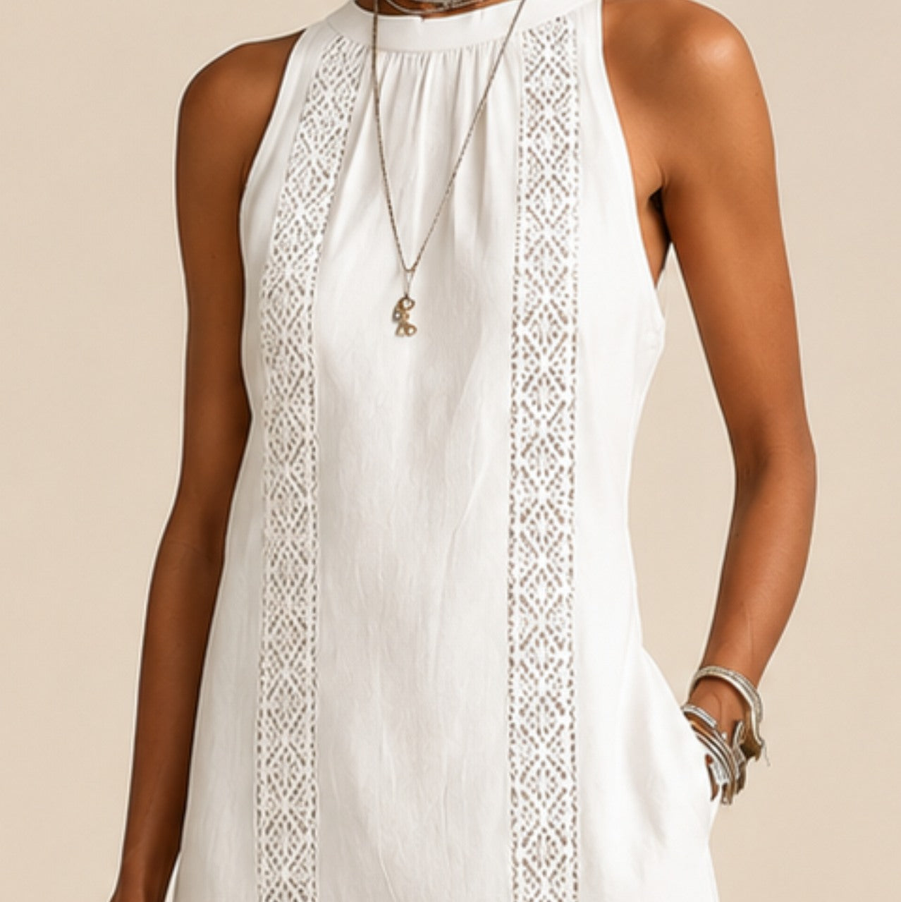 Linen Halter Crochet Maxi Sundress