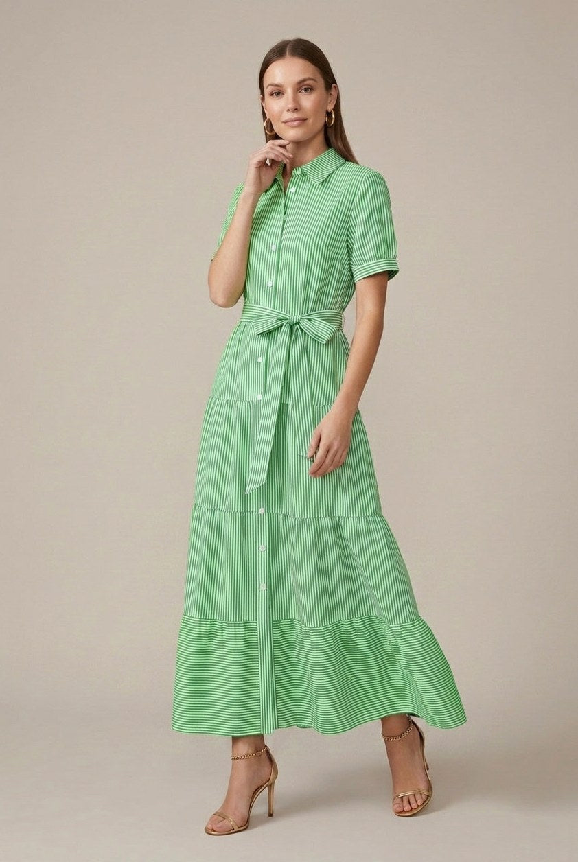Striped Tiered Maxi Shirt Dress