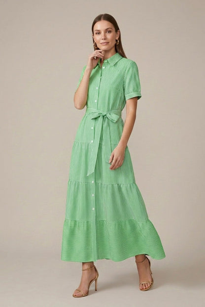 Striped Tiered Maxi Shirt Dress