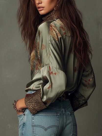 Floral Satin Button Front Blouse