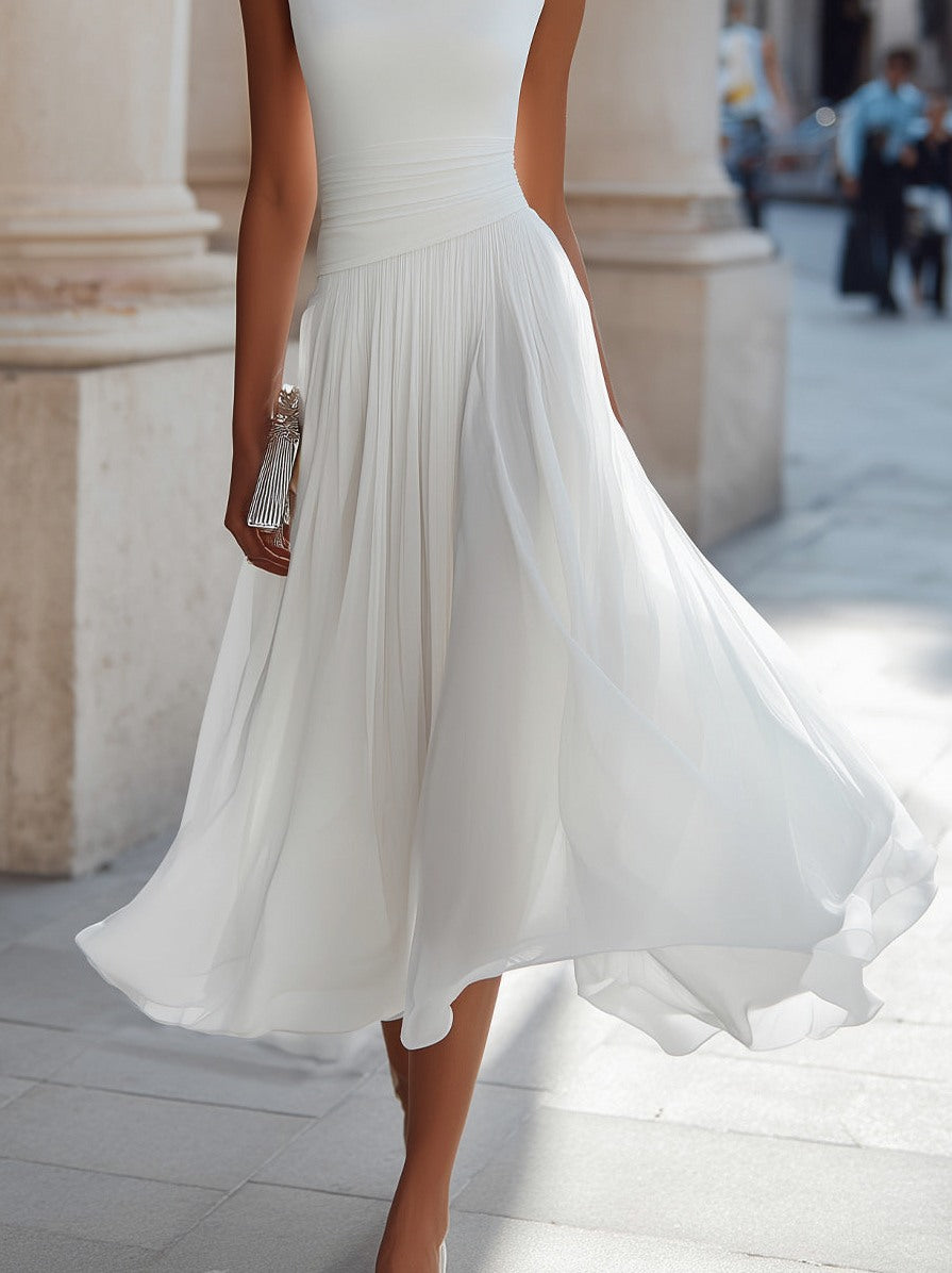 Chiffon Cowl A-Line Midi Dress