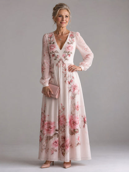 Floral Chiffon Long Sleeve Maxi