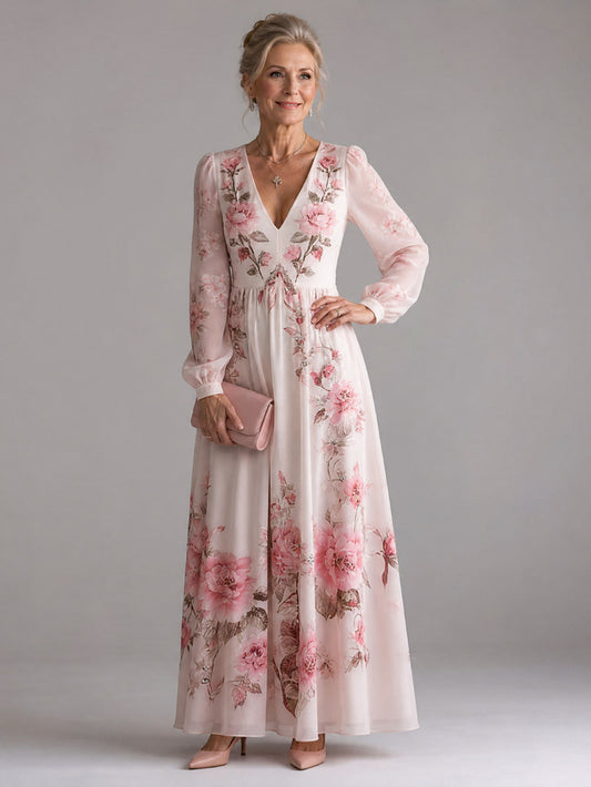 Floral Chiffon Long Sleeve Maxi