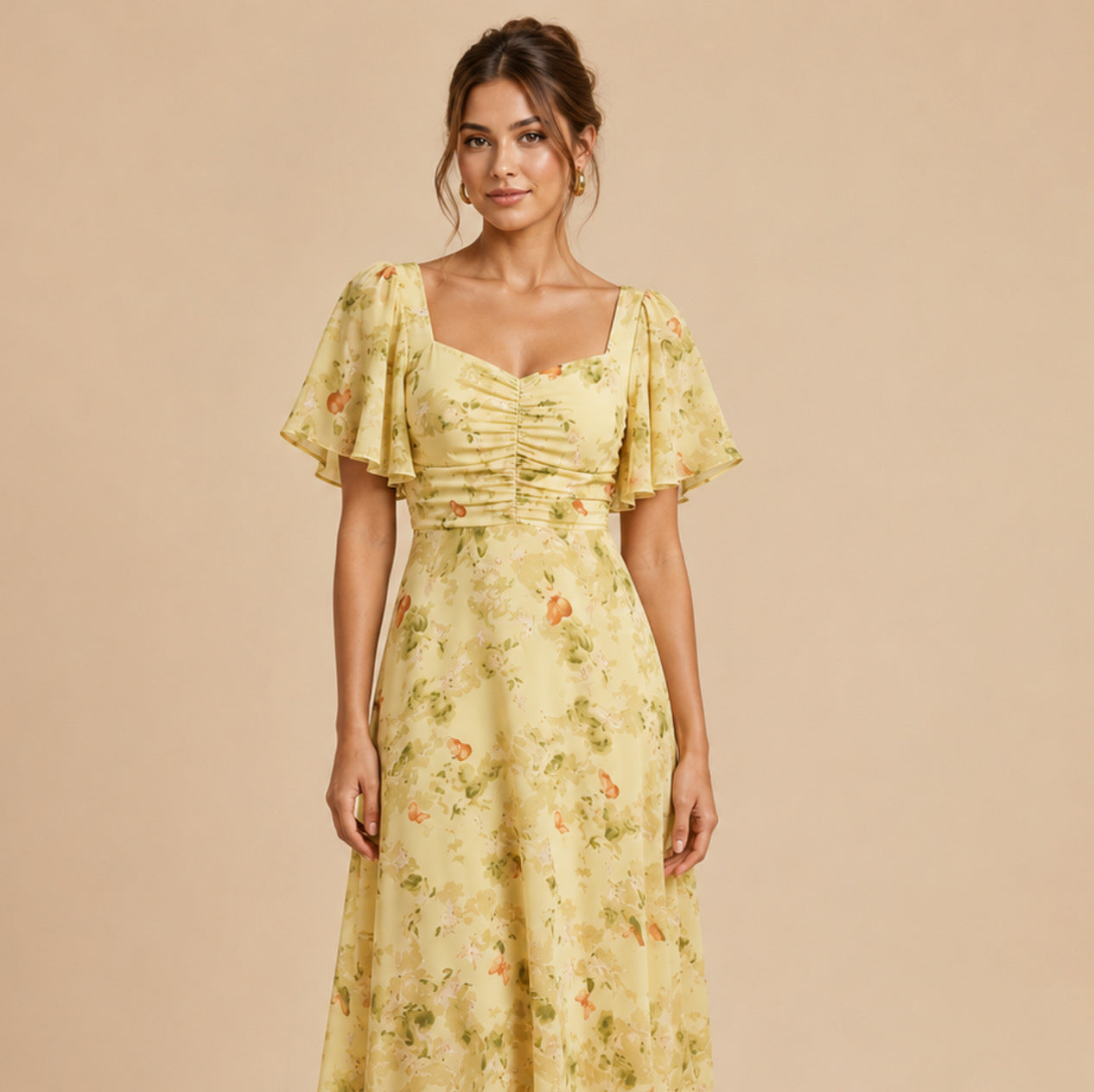 Chiffon Floral Sweetheart Maxi Dress