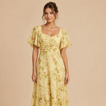 Chiffon Floral Sweetheart Maxi Dress