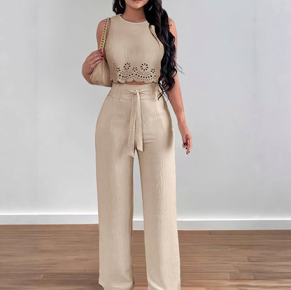 Eyelet Hem Tie Waist Set