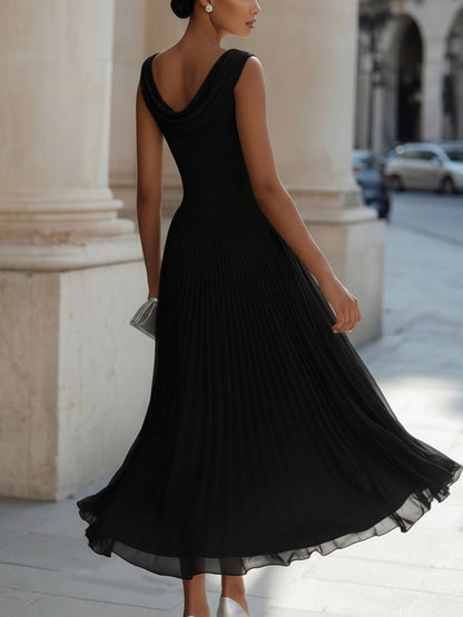 Chiffon Cowl A-Line Midi Dress