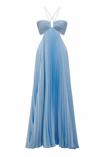 Halter Cutout Pleated Maxi Dress