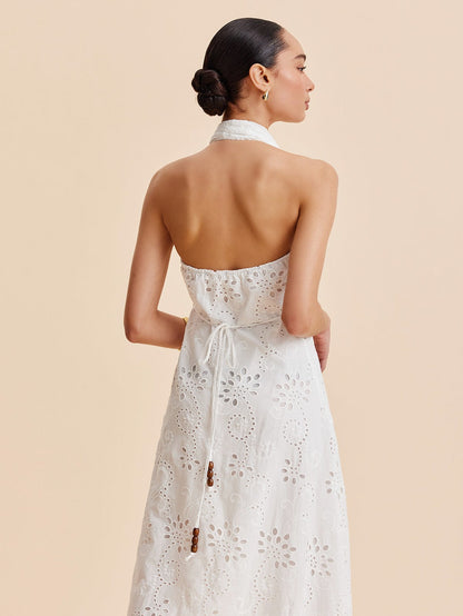 Eyelet Halter Midi Sundress